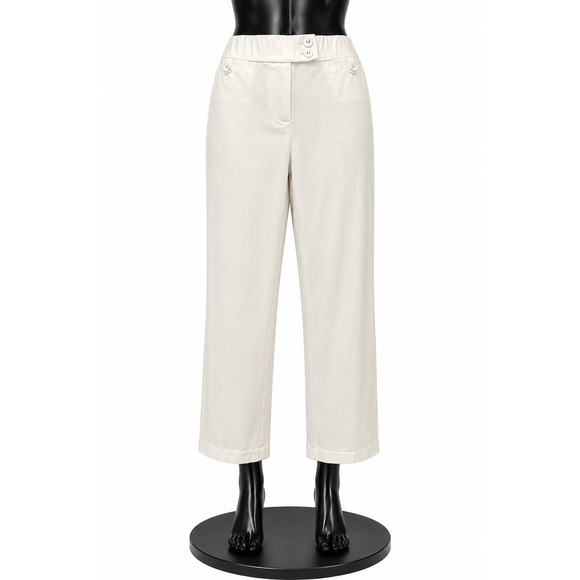 Chico's Pants - Chico's Womens Ankle Crop Pants Size 00 White Knit Cotton Elastic Waist Stretch